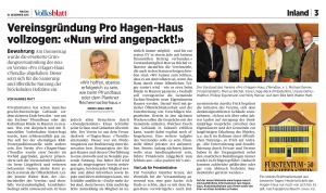 Vereinsgründung Pro Hagen-Haus Volksblatt